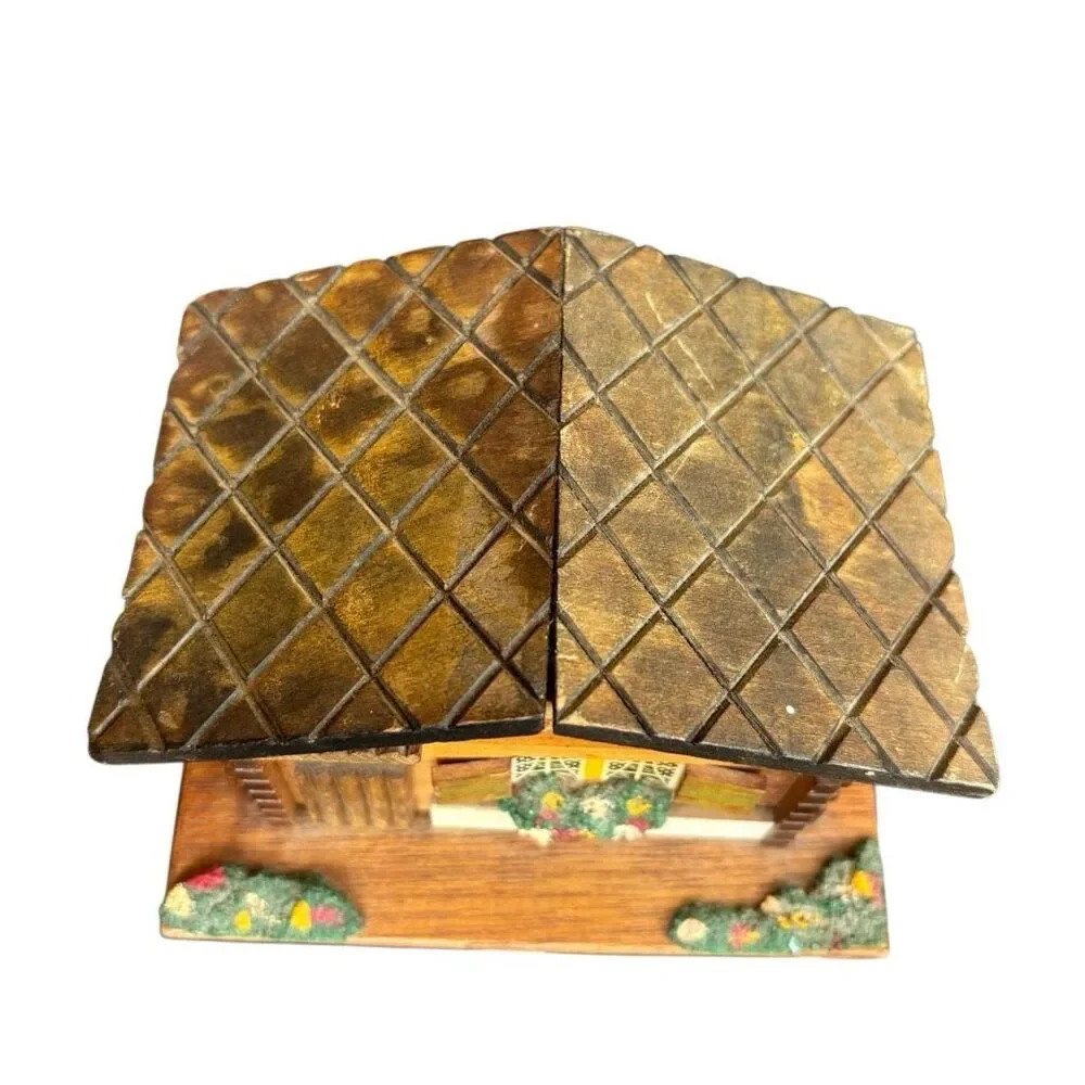 Vintage Mid-Century Swiss Chalet Wooden Music Box - Made in Japan - Works!